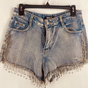 Blue B Women's Light Blue Fringe Denim Shorts